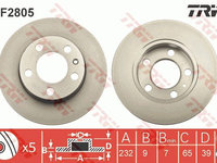 DISC FRANA SPATE DF2805 TRW pentru Audi A3 1996 1997 1998 1999 2000 2001 2002 2003