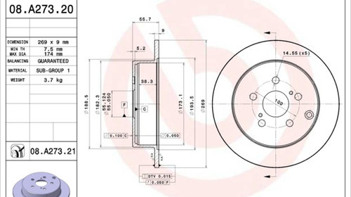 Disc frana spate dreapta si stanga TOYOTA CEL