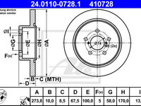 Disc frana SUBARU LEGACY IV (BL, BP) (2003 - 2016) ATE 24.0110-0728.1 piesa NOUA