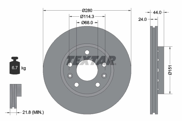 Disc frana Textar DACIA DUSTER (PYM_, PYN_) 2023-2025 - 92195505