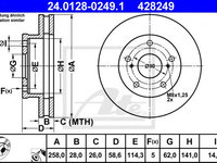 Disc frana TOYOTA HILUX (VIGO) III pick-up (KUN_, TGN_, LAN_, GGN_) (2004 - 2016) ATE 24.0128-0249.1