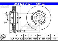 Disc frana Volvo S60 1, 07.2000-04.2010, S80, 05.1998-02.2008, V70 2, 11.1999-12.2008, Xc70, 10.1997-10.2007, ATE