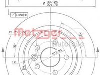 Disc frana VOLVO S80 II limuzina (AS), VOLVO V70 III (BW), VOLVO XC70 II combi - METZGER 25108 V