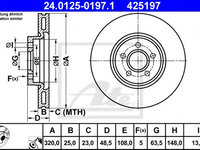 Disc frana VOLVO V40 hatchback (2012 - 2020) ATE 24.0125-0197.1