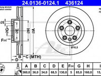 Disc frana VW TOUAREG (7P5) (2010 - 2020) ATE 24.0136-0124.1