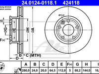 Disc frana VW TRANSPORTER IV bus (70XB, 70XC, 7DB, 7DW, 7DK) (1990 - 2003) ATE 24.0124-0118.1 piesa NOUA