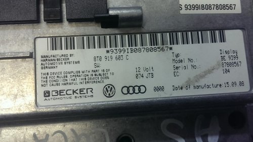 Display Monitor Color Audi A4,A6,A5,Q5,Q7 MMI 2g Cod 8t0919603c