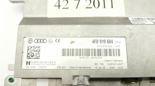 Display Original MMi 3G Audi A4 B8 , A5 8T , A6 4F - Cod: 4F0919604 (D-338)