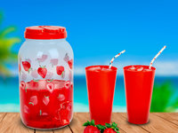 Dozator de băuturi cu robinet, set pahare plastic - 3,8 l - căpșuni 57243G