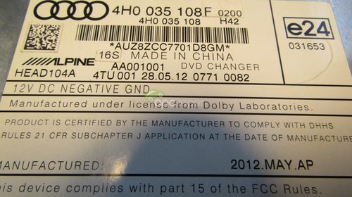 DVD changer Original A8 4H / a6 4G / A7 cod 4H0035108E