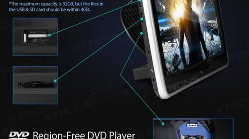 DVD PLAYER AUTO DE TETIERA Xtrons HD101T USB SD LCD 10.1'' TOUCHSCREEN REZOLUTIE HD JOCURI JOYSTICK