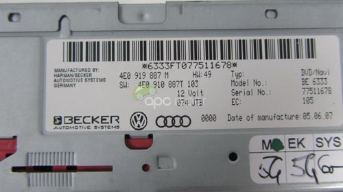 Dvd player Navigatie Audi A4 8K A5 8T cod 4E0919887M eE0910887T