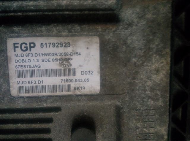 Ecu fiat doblo 1.3 jtd multijet cod 51792923 mjd 6f3.d1