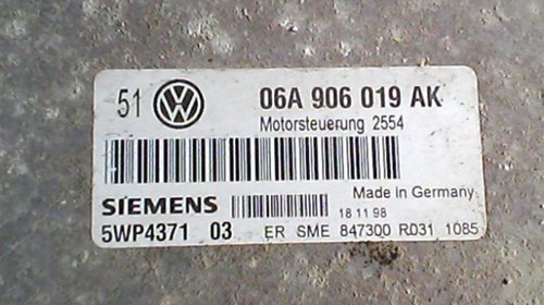 Ecu VW Golf 4 / Audi A3, 1.6 SR, cod 06A906019AK.