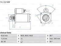 Electromotor 0 986 023 380 BOSCH pentru Ford Grand Ford Mondeo Ford Galaxy Ford S-max Ford C-max Ford Focus Volvo S40 Volvo V50 Volvo C30 Volvo V70 Ford Kuga Volvo C70 Volvo S80