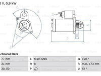 Electromotor 0 986 025 720 BOSCH pentru Hyundai I20 2008 2009 2010 2011 2012 2013 2014 2015