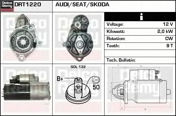 Electromotor AUDI A4 Cabriolet 8H7 B6 8HE B7 DELCOREMY DRT1220