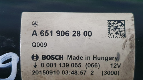 Electromotor Bosch 0 001 139 065, A 651 906 28 00 12V, Mercedes-Benz E 200 Bluetec, Euro 6, 100 KW, 2.2 CDI, 2016, Anlasser, Starter, Önindító