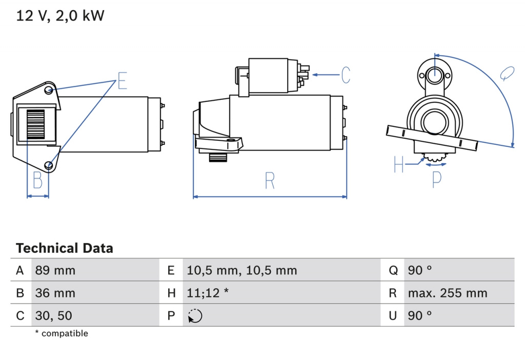 Electromotor BOSCH FORD TRANSIT bus (FD_ _, FB_ _, FS_ _, FZ_ _, FC_ _) 2006-2014 - 0 986 021 810