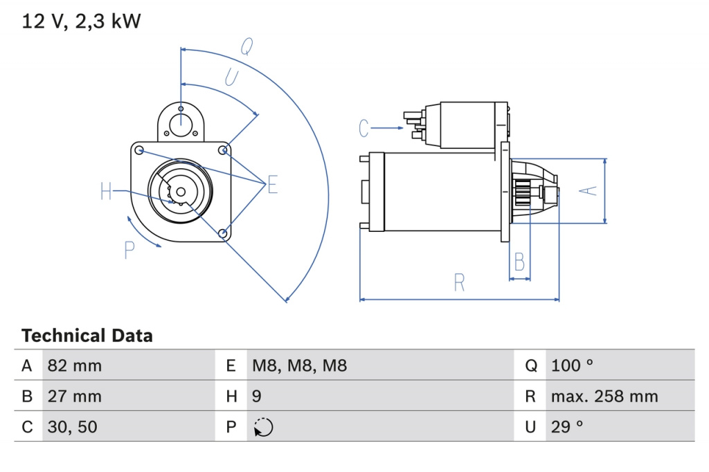 Electromotor BOSCH IVECO DAILY V platou / sasiu 2011-2014 - 0 986 018 950