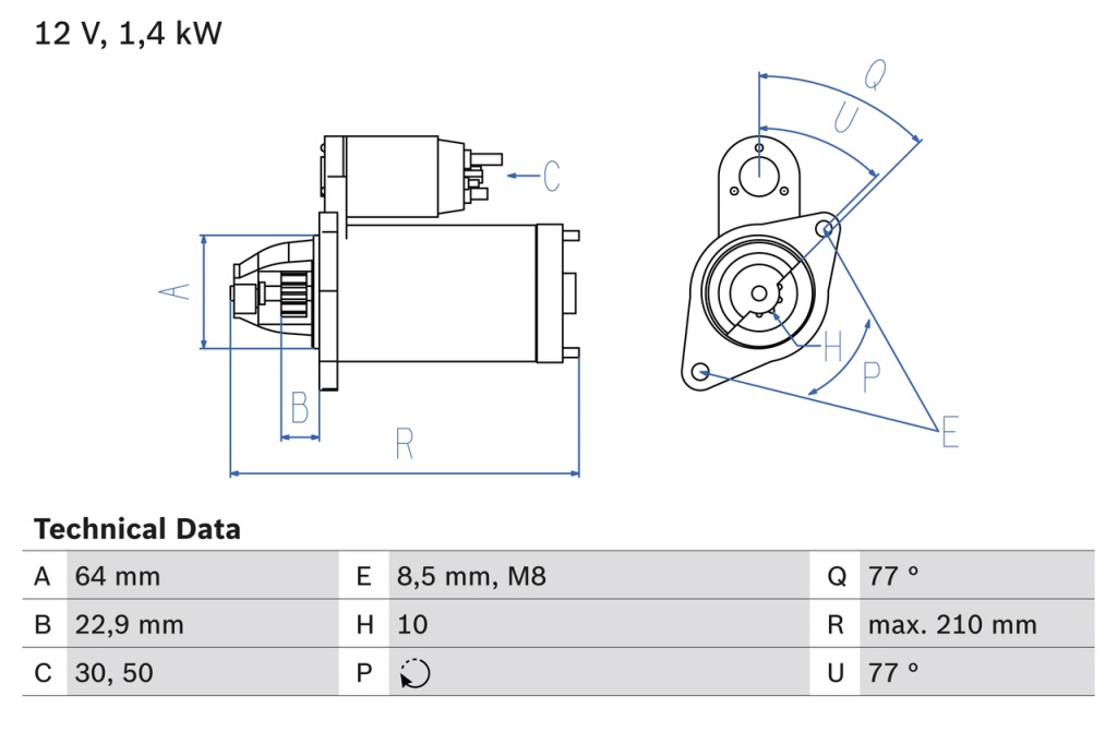 Electromotor BOSCH VAUXHALL CORSA Mk IV (E) (X15) 2014-2019 - 0 986 025 080