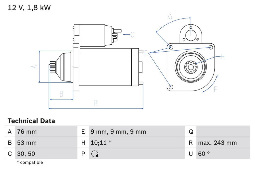 Electromotor BOSCH VW TRANSPORTER T4 bus (70B, 70C, 7DB, 7DK, 70J, 70K, 7DC, 7DJ) 1990-2003 - 0 986 016 990