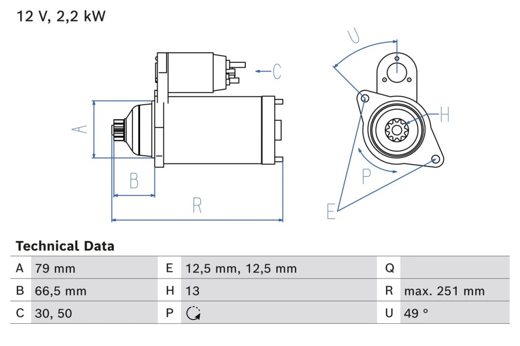 Electromotor BOSCH VW TRANSPORTER T6 / CARAVELLE T6 bus (SGB, SGJ, SHB, SHJ) 2015-2024 - 0 986 026 340