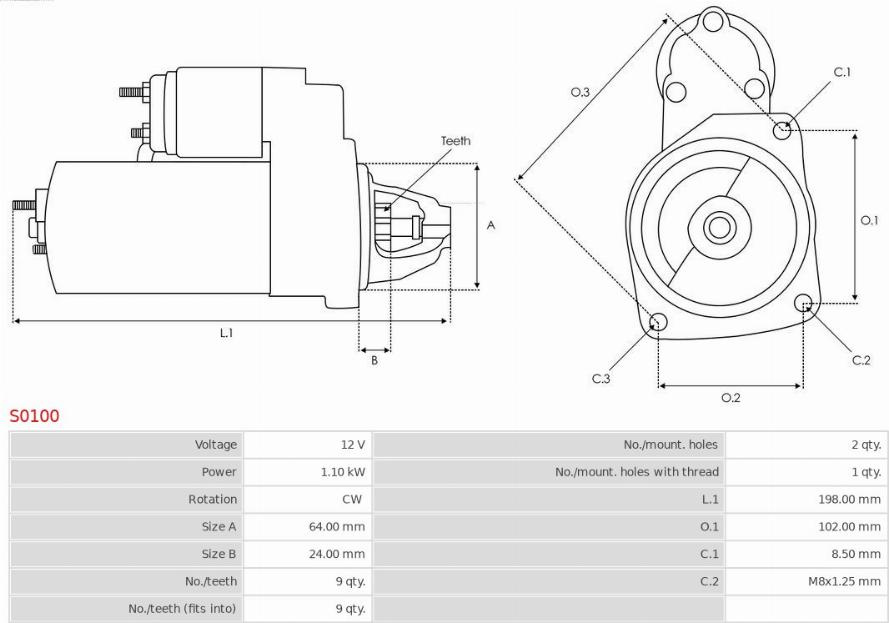 Electromotor OPEL CORSA D (S07) Hatchback, 07.2006 - 08.2014 AS-PL S0100