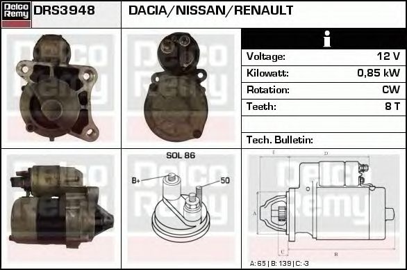 Electromotor RENAULT Scenic I JA0 1 DELCOREMY DRS3948