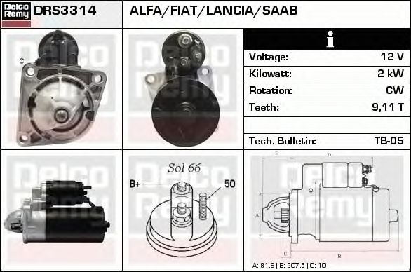 Electromotor SAAB 9-3 combi YS3F DELCOREMY DRS3314