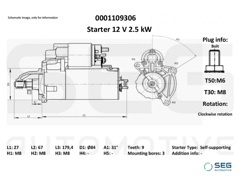 Electromotor SEG AUTOMOTIVE VAUXHALL TIGRA Mk I (S93) 1994-2000 - 0001109306