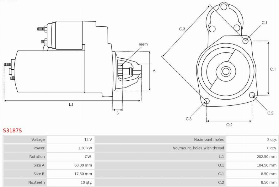 Electromotor VAUXHALL ASTRA Mk III (T92), Hatchback, 09.1991 - 02.1998 AS-PL S3187S