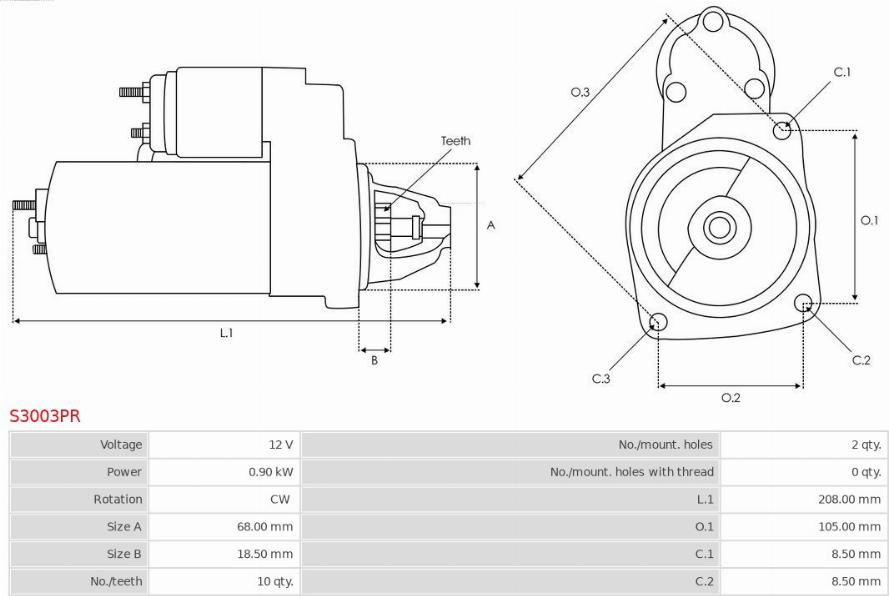 Electromotor VAUXHALL COMBO Mk II (F25) Box/MPV, 09.2001 - 02.2012 AS-PL S3003PR