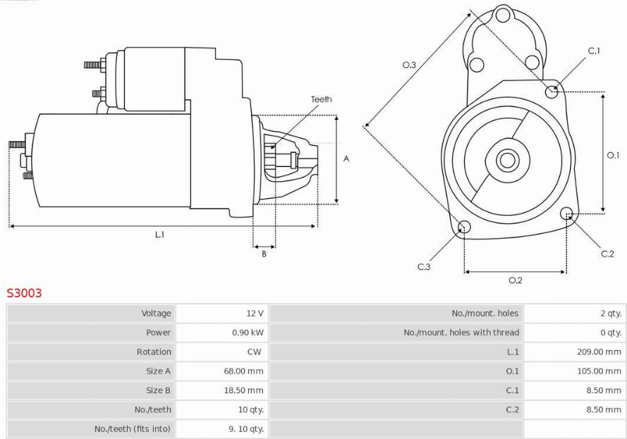 Electromotor VAUXHALL MOKKA / MOKKA X (J13) Crossover, 06.2012 - AS-PL S3003