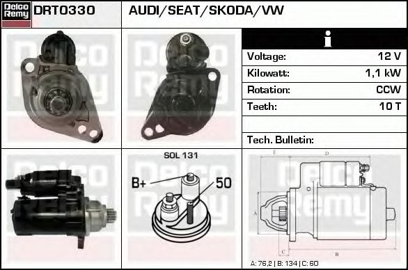 Electromotor VW BEETLE 5C1 DELCOREMY DRT0330