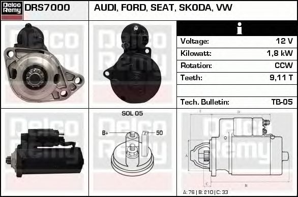Electromotor VW BORA combi 1J6 DELCOREMY DRS7000