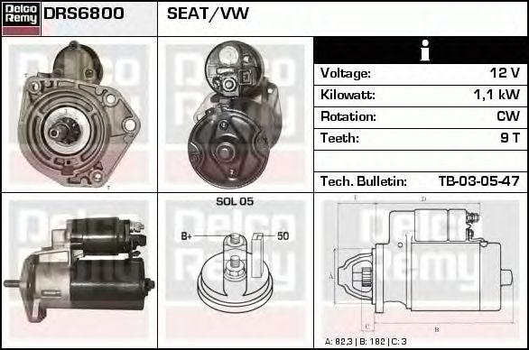 Electromotor VW CADDY II combi 9K9B DELCOREMY DRS6800
