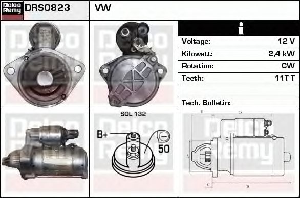 Electromotor VW CRAFTER 30-50 platou sasiu 2F DELCOREMY DRS0823
