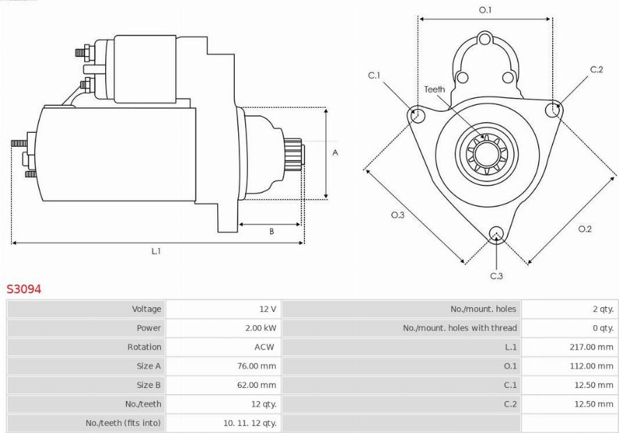 Electromotor VW EOS (1F7, 1F8) Сabrioleta, 03.2006 - 08.2015 AS-PL S3094
