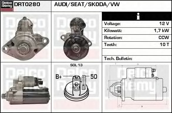 Electromotor VW NEW BEETLE 9C1 1C1 DELCOREMY DRT0280