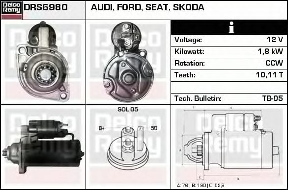 Electromotor VW NEW BEETLE 9C1 1C1 DELCOREMY DRS6980