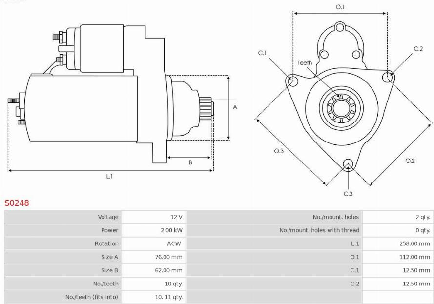 Electromotor VW NEW BEETLE (9C1, 1C1) Hatchback, 01.1998 - 11.2010 AS-PL S0248