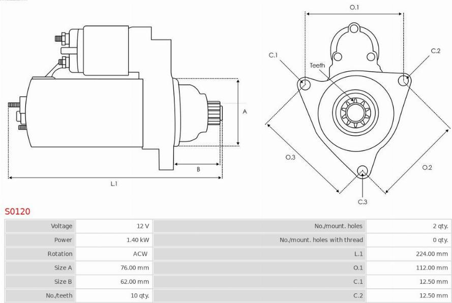 Electromotor VW NEW BEETLE (9C1, 1C1) Hatchback, 01.1998 - 11.2010 AS-PL S0120