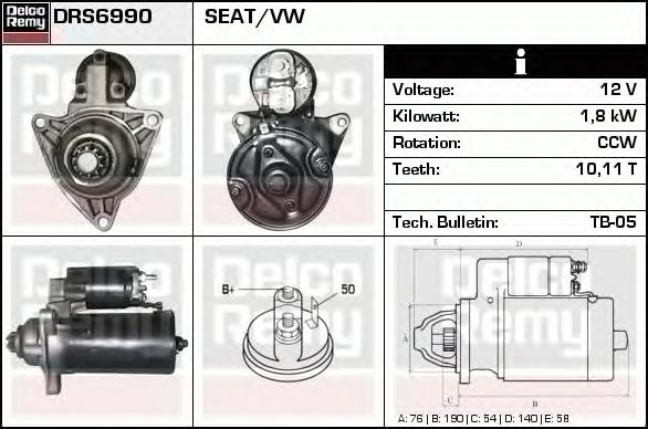 Electromotor VW TRANSPORTER IV platou sasiu 70XD DELCOREMY DRS6990