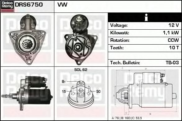 Electromotor VW TRANSPORTER IV platou sasiu 70XD DELCOREMY DRS6750