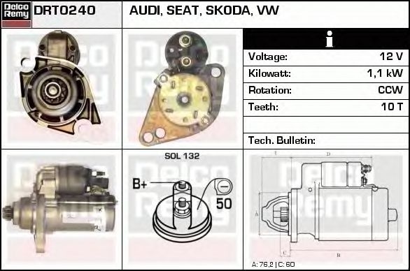 Electromotor VW TRANSPORTER V platou sasiu 7JD 7JE 7JL 7JY 7JZ 7FD DELCOREMY DRT0240