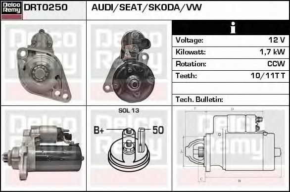 Electromotor VW TRANSPORTER V platou sasiu 7JD 7JE 7JL 7JY 7JZ 7FD DELCOREMY DRT0250