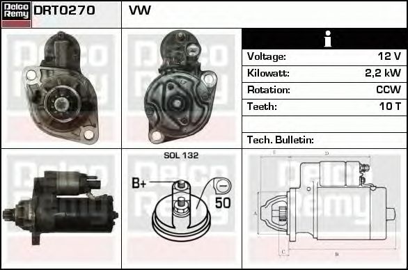Electromotor VW TRANSPORTER V platou sasiu 7JD 7JE 7JL 7JY 7JZ 7FD DELCOREMY DRT0270