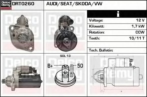 Electromotor VW TRANSPORTER V platou sasiu 7JD 7JE 7JL 7JY 7JZ 7FD DELCOREMY DRT0260