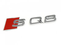 Emblema Haion Spate Oe Audi Q8 2019→ SQ8 Crom / Rosu 4M88537352ZZ